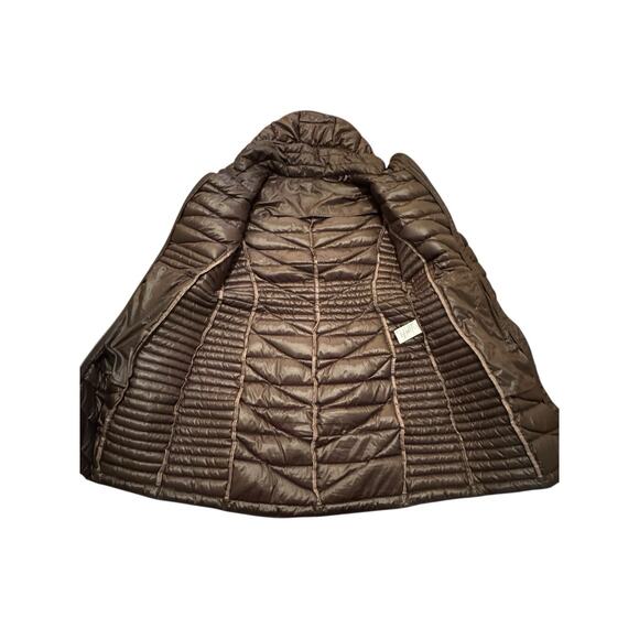 Calvin Klein Chocolate Brown Down Coat M Hooded Packable Puffer Quiet Luxury - Picture 4 of 13